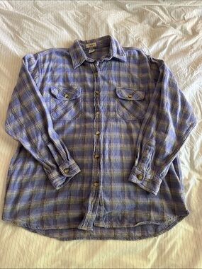 Vintage 90s County Seat - Plaid Flannel Shirt XL Periwinkle Grey Green